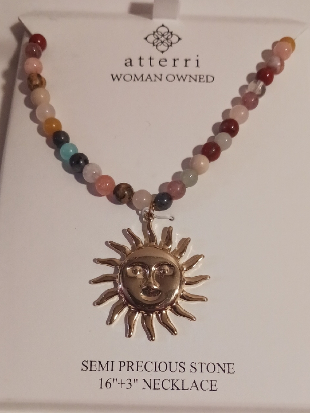 Stunning! Multicolor Semi-Precious Bead Necklace with Gold Sun Pendant 🌞